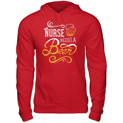 Nurse Needs A Beer-T-Shirt & Hoodie-Pullover Hoodie-Red