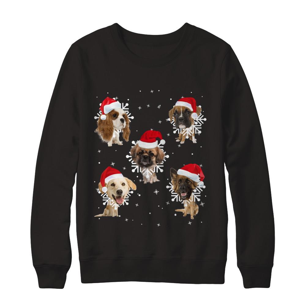 Cute Dog's Christmas Snowflakes Cat Claus-T-Shirt & Sweatshirt-Crewneck Sweatshirt-Black