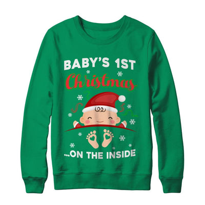 Baby's 1St Christmas On The Inside Pregnant-T-Shirt & Sweatshirt-Crewneck Sweatshirt-Irish Green