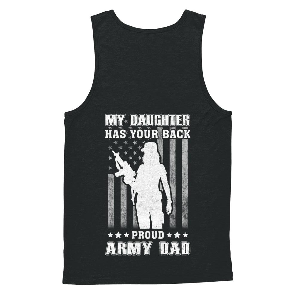 American Flag MY DAUGHTER HAS YOUR BACK PROUD ARMY DAD-T-Shirt & Hoodie-Unisex Tank-Black