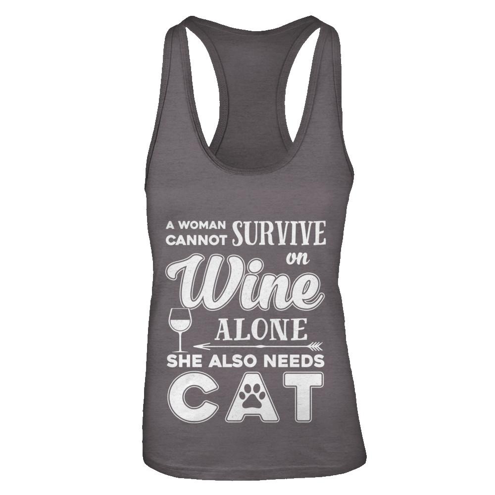 A Woman Cannot Survive On Wine Alone Need Dog-T-Shirt & Tank Top-Women's Ideal Racerback Tank-Dark Grey