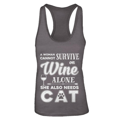 A Woman Cannot Survive On Wine Alone Need Dog-T-Shirt & Tank Top-Women's Ideal Racerback Tank-Dark Grey