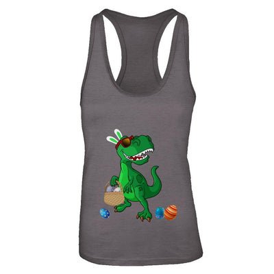 Funny Dabbing Cool Easter Bunny Dinosaur-T-Shirt & Tank Top-Women's Ideal Racerback Tank-Dark Grey