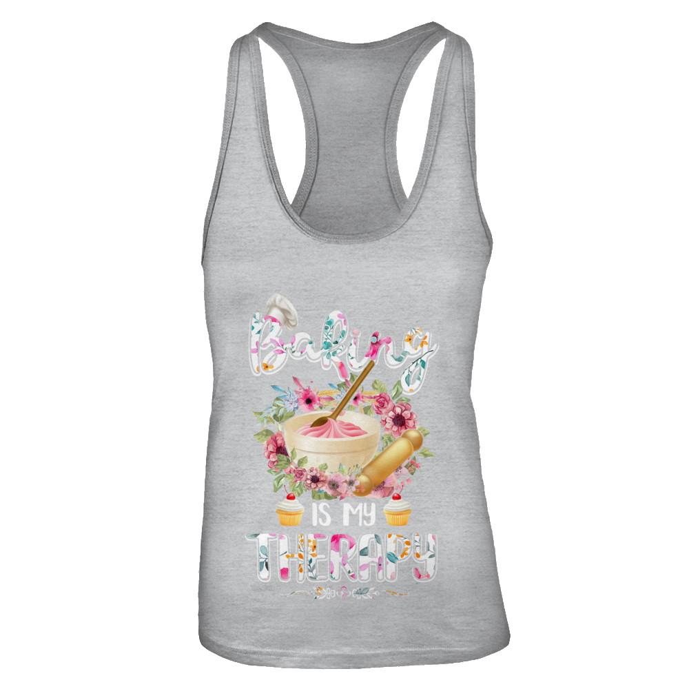 Baking Is My Therapy-T-Shirt & Tank Top-Women's Ideal Racerback Tank-Heather Grey