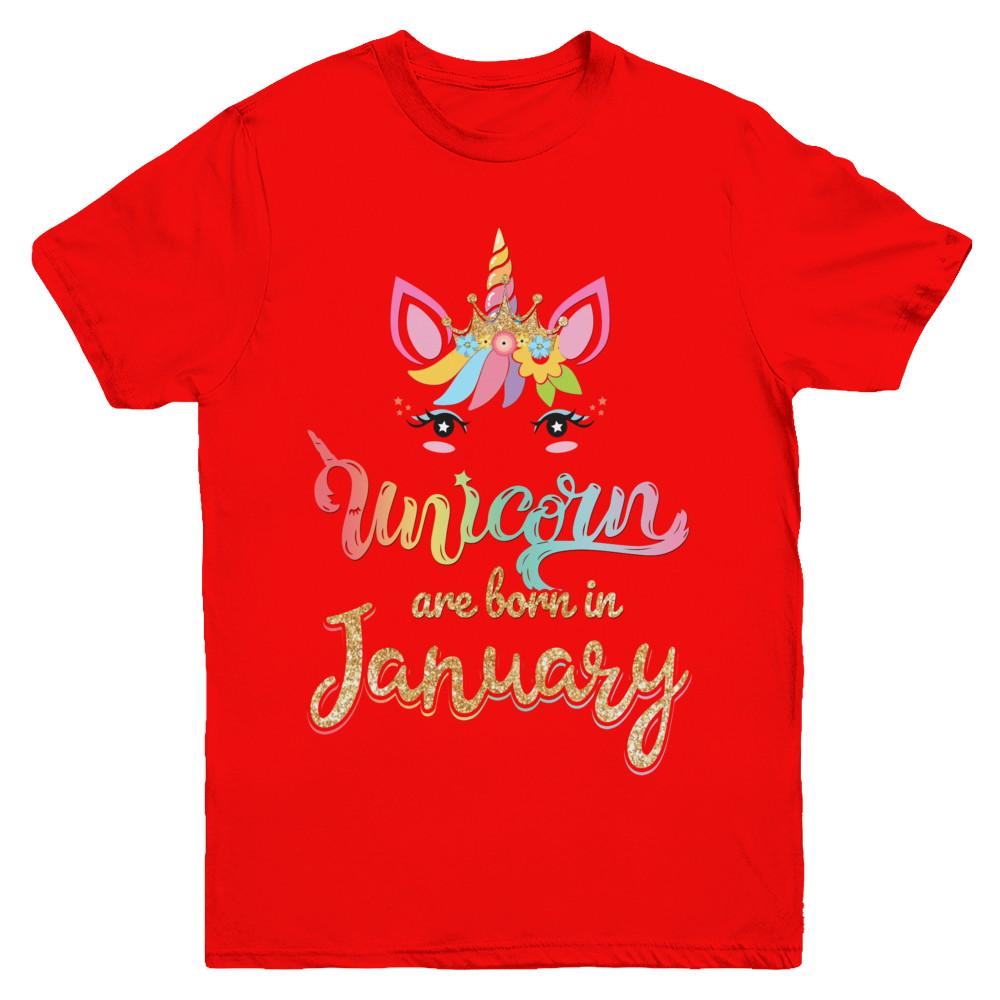 Cute Unicorns Are Born In January Birthday Gift Youth-Youth Shirt-Youth T-Shirt-Red