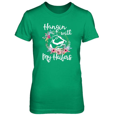 Hanging With My Heifers Flower Funny Cow Farmer-T-Shirt & Tank Top-Women's T-Shirt-Irish Green