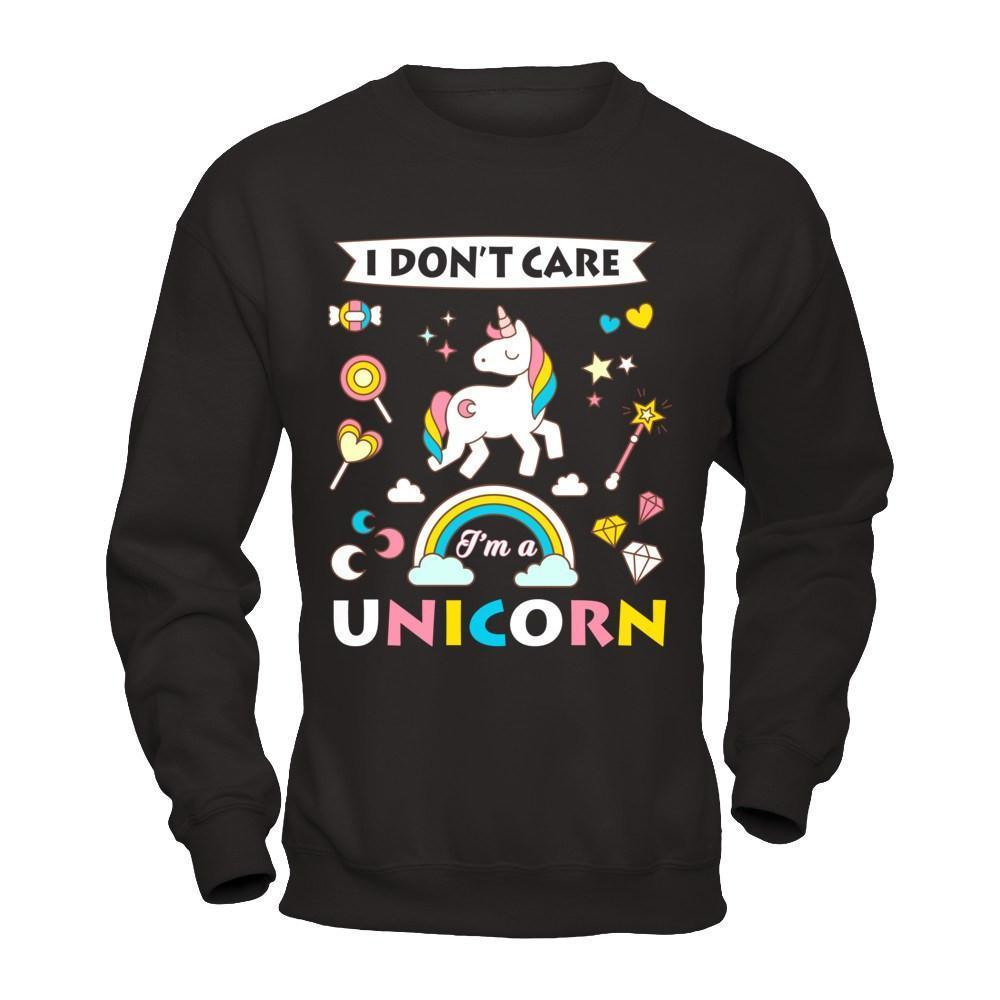 I Dont Care I'am A Unicorn-T-Shirt & Hoodie-Crewneck Sweatshirt-Black