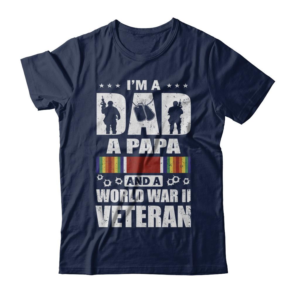 A Dad A Papa And A World War II Veteran Fathers Day-T-Shirt & Hoodie-Classic T-Shirt-Navy