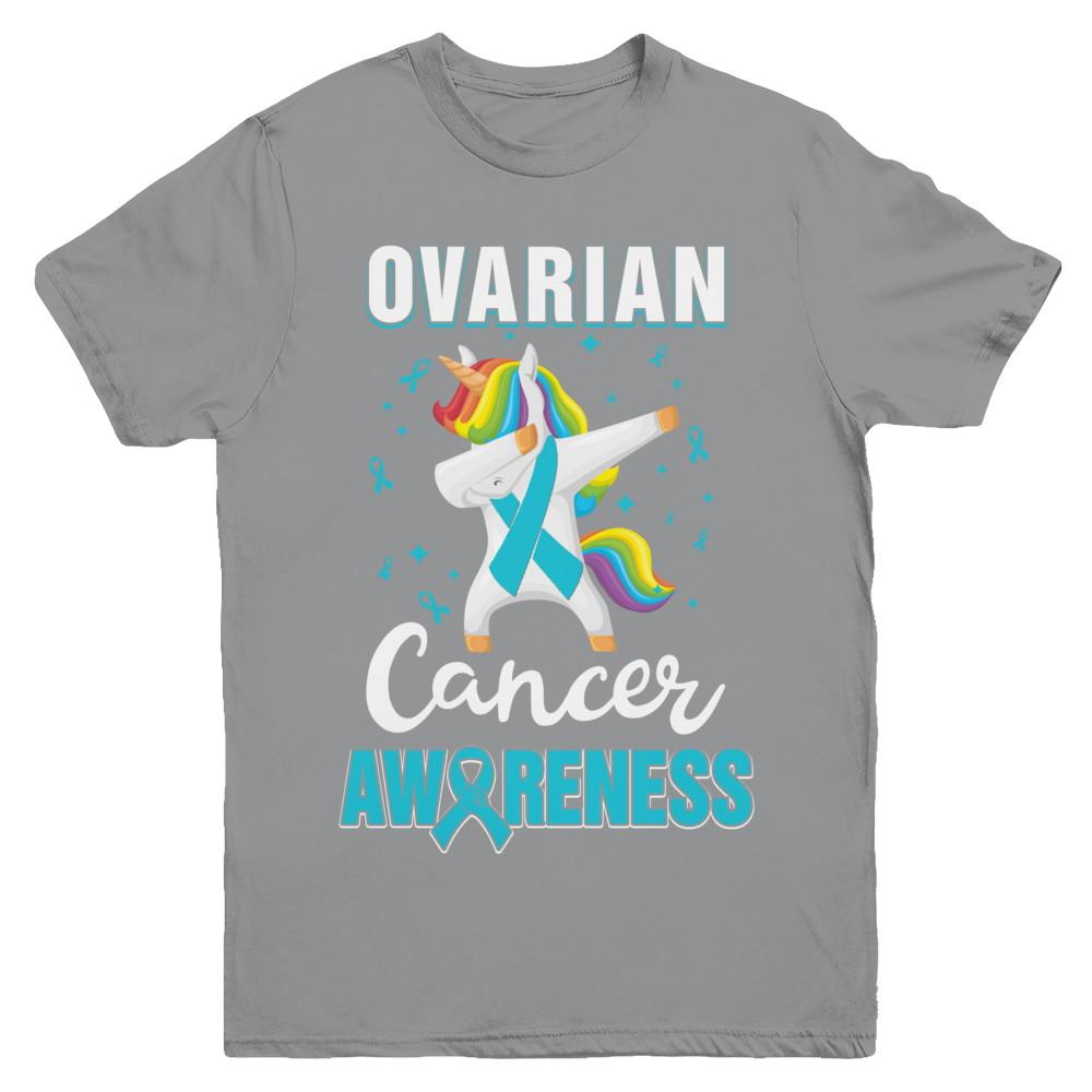 Inspirational Ovarian Cancer Awareness Unicorn Support Youth-Youth Shirt-Youth T-Shirt-Sport Grey