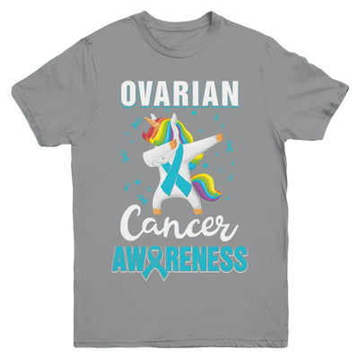 Inspirational Ovarian Cancer Awareness Unicorn Support Youth-Youth Shirt-Youth T-Shirt-Sport Grey
