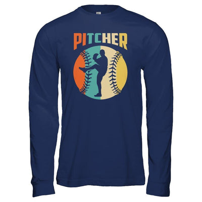 Classic Vintage Retro Style Pitcher Baseball-T-Shirt & Hoodie-Long Sleeve T-Shirt-Navy