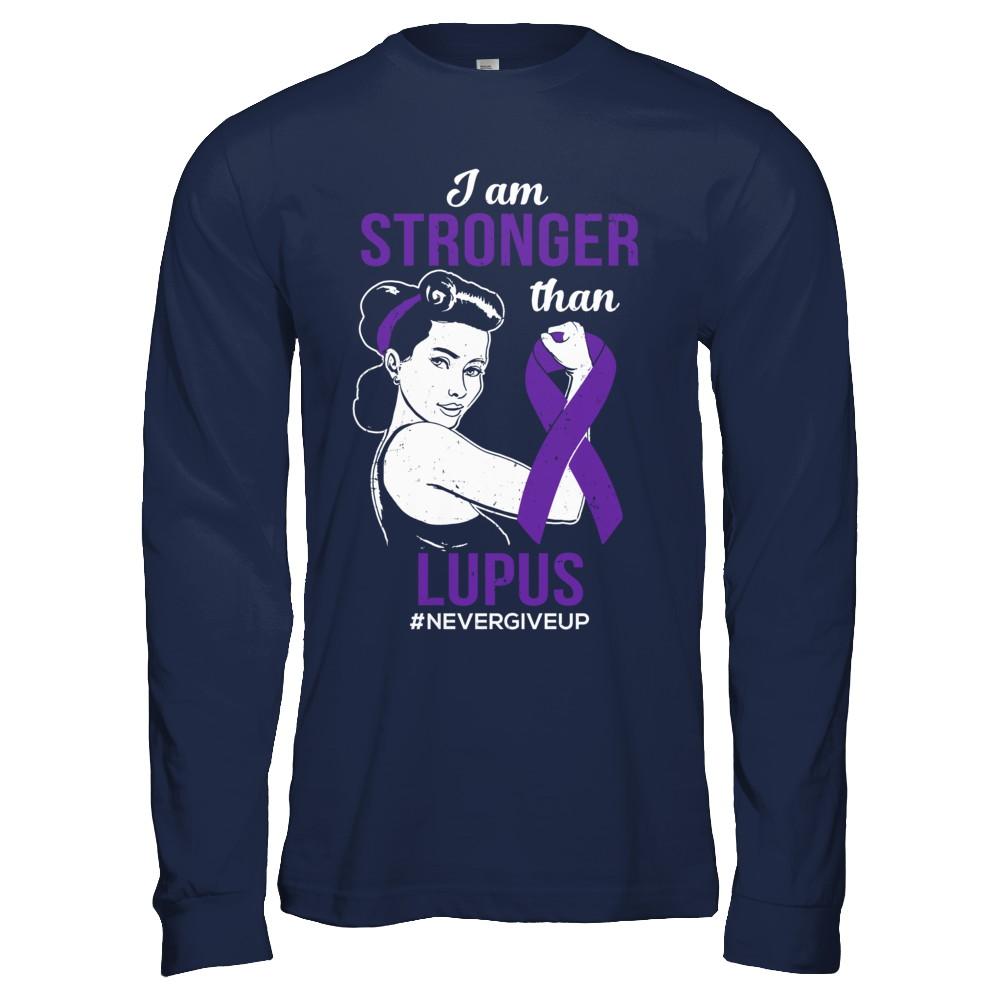 I Am Stronger Than Lupus Awareness Support-T-Shirt & Hoodie-Long Sleeve T-Shirt-Navy