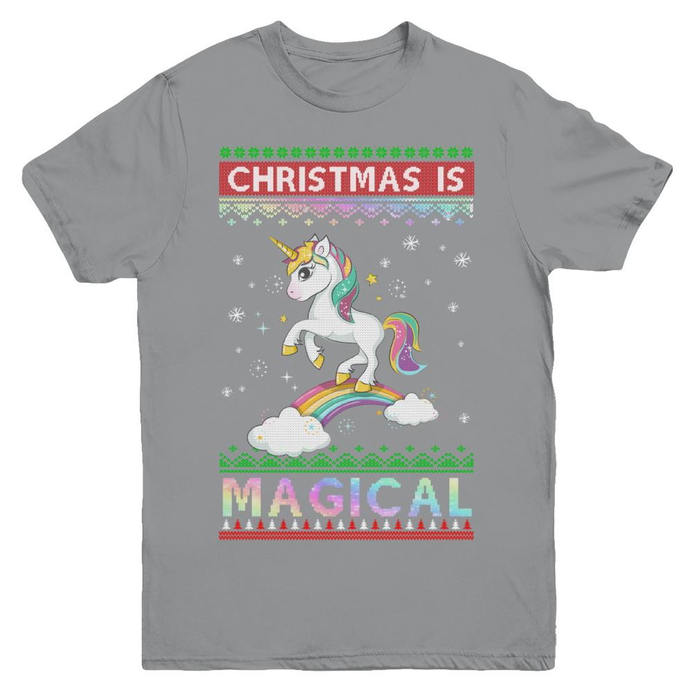 Christmas Is Magical Unicorn Ugly Christmas Sweater Youth-Youth Shirt-Youth T-Shirt-Sport Grey