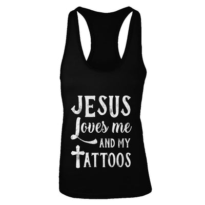Jesus Just Love Me And My Tattoos Funny Christian-T-Shirt & Tank Top-Women's Ideal Racerback Tank-Black