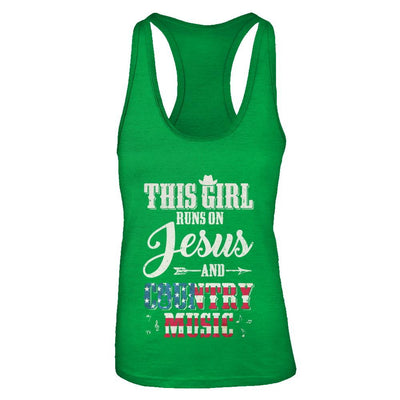 This Girl Runs On Jesus And Country Music-T-Shirt & Tank Top-Women's Ideal Racerback Tank-Kelly Green