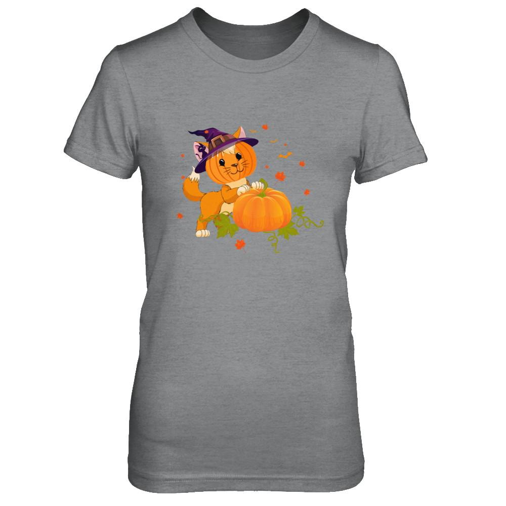 Funny Halloween Cat Pumpkin Costume-T-Shirt & Hoodie-Women's T-Shirt-Sport Grey