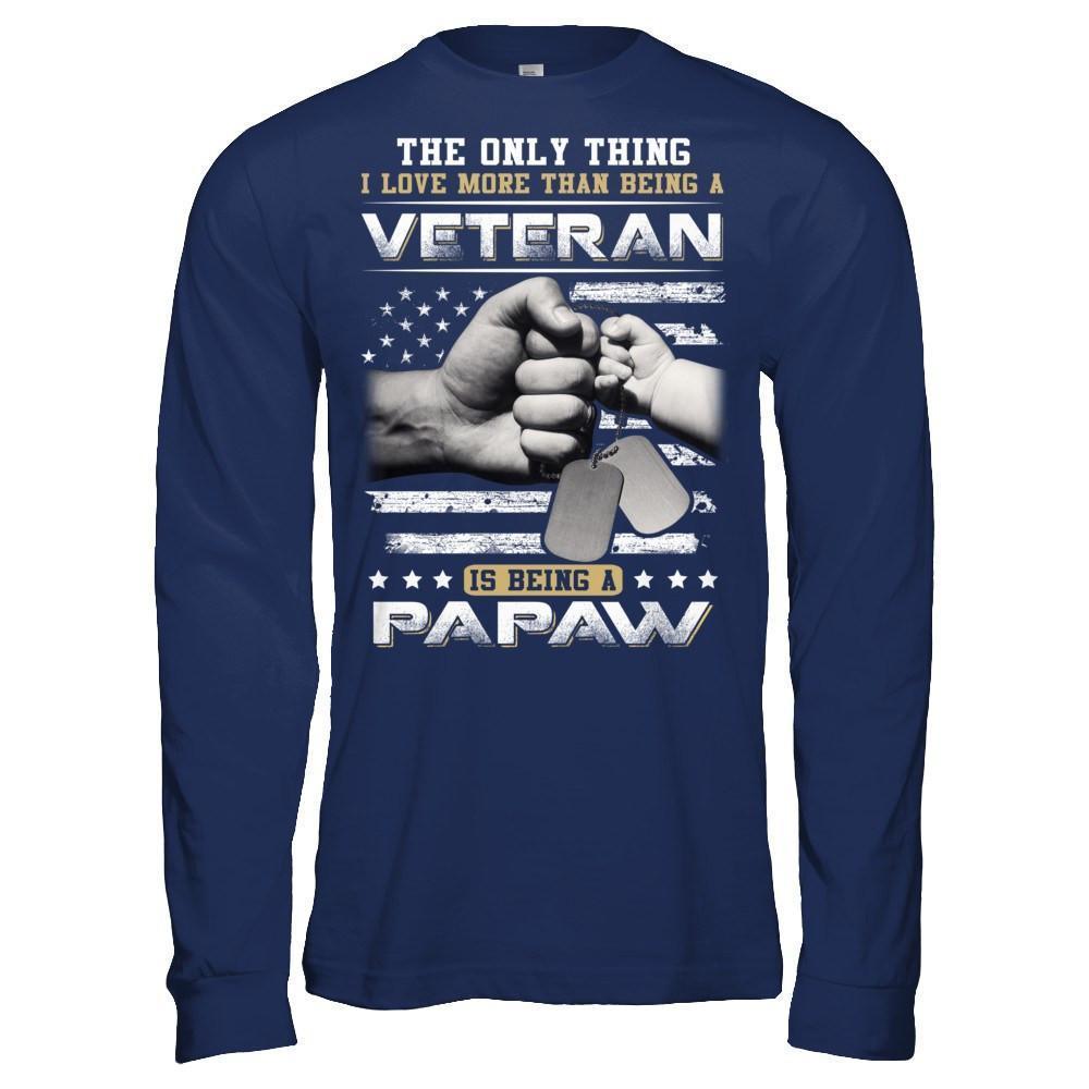 I Love More Than Being A Veteran Is Being A PaPaw-T-Shirt & Hoodie-Long Sleeve T-Shirt-Navy