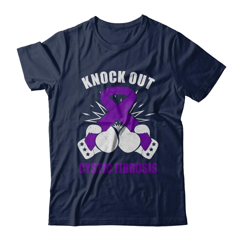 Boxing Knock Out Cystic Fibrosis Awareness Support-T-Shirt & Hoodie-Classic T-Shirt-Navy