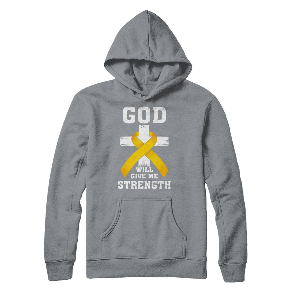 God Will Give Me Strength Gold Yellow Cancer Ribbon Gift-T-Shirt & Hoodie-Pullover Hoodie-Light Steel
