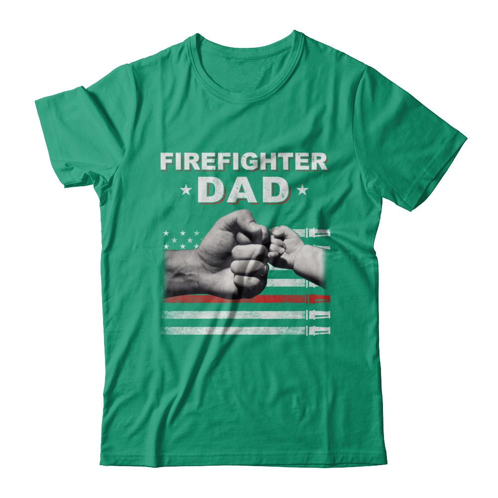 Firefighter Fireman Dad American Flag Fathers Day-T-Shirt & Hoodie-Classic T-Shirt-Kelly Green