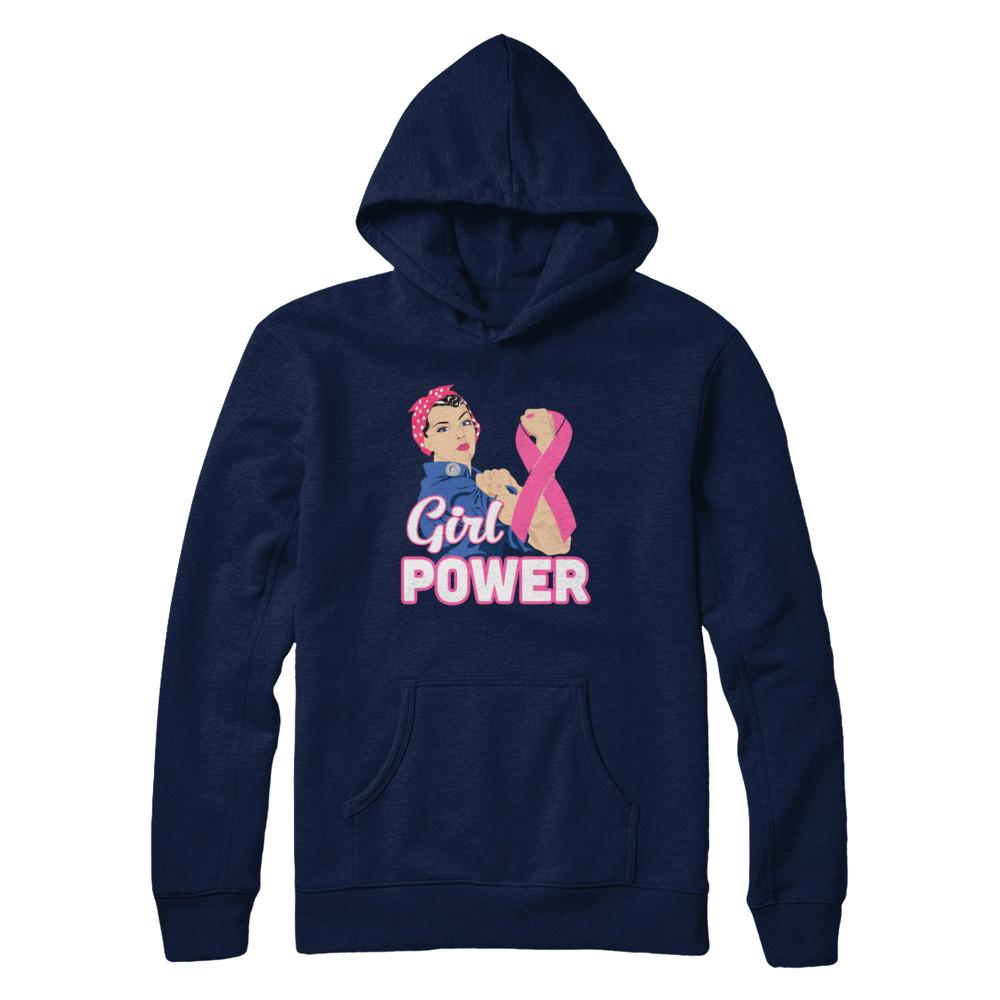 Girl Power Breast Cancer Awareness Month-T-Shirt & Hoodie-Pullover Hoodie-Navy