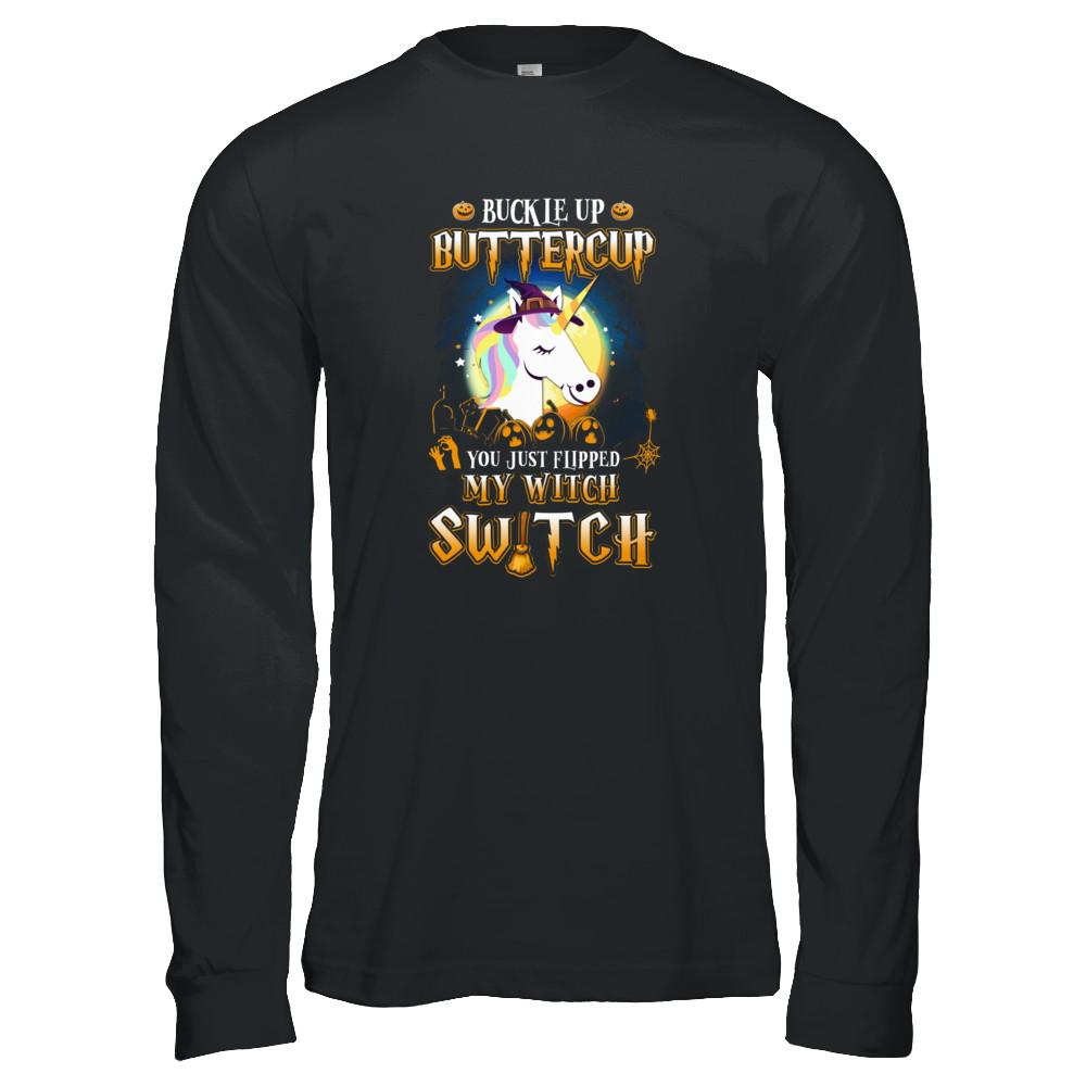 Buckle Up Buttercup Halloween Witch Unicorn Costume-T-Shirt & Tank Top-Long Sleeve T-Shirt-Black