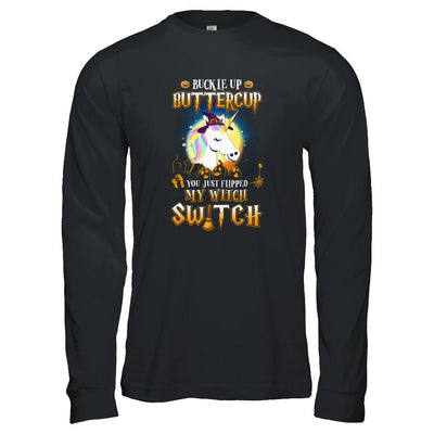 Buckle Up Buttercup Halloween Witch Unicorn Costume-T-Shirt & Tank Top-Long Sleeve T-Shirt-Black
