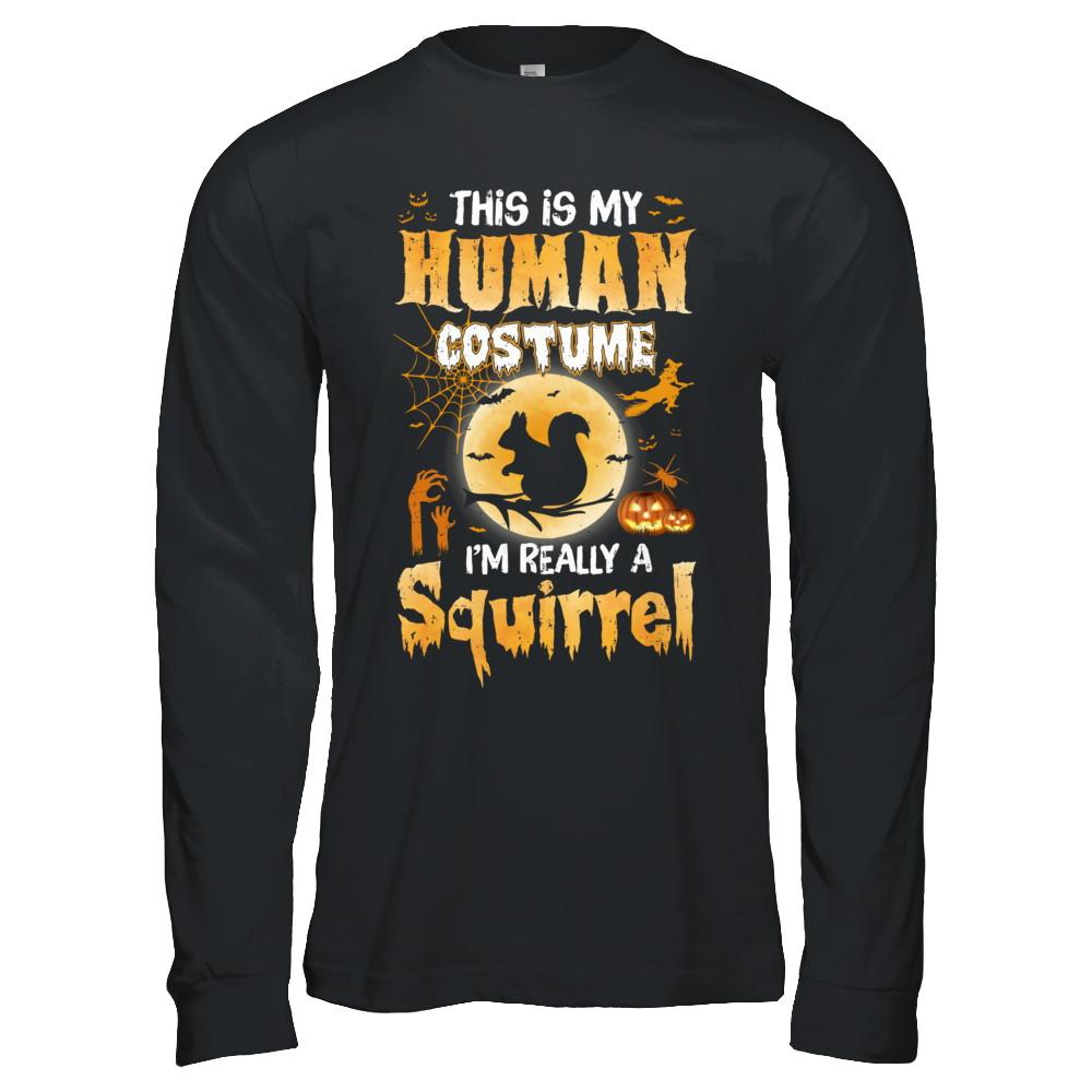 Funny Squirrel Human Costume Halloween-T-Shirt & Hoodie-Long Sleeve T-Shirt-Black
