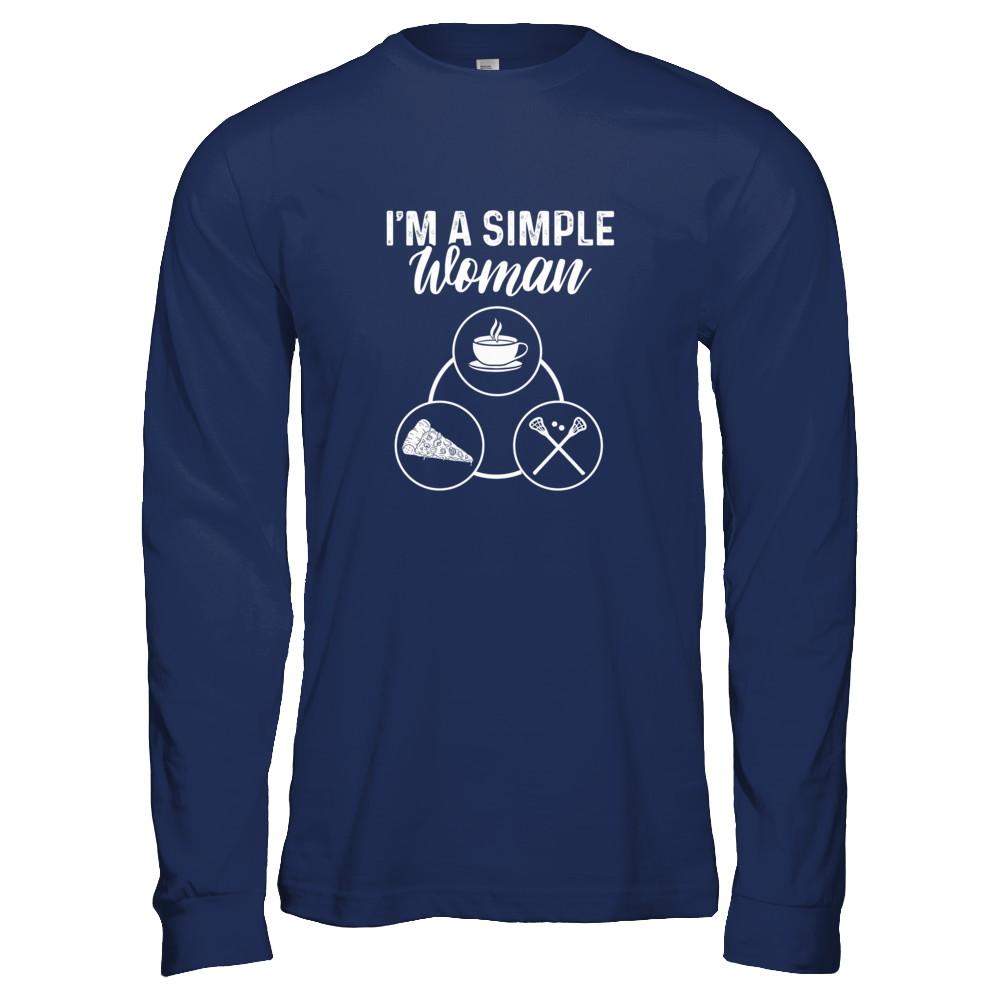 I'm A Simple Woman Coffee Pizza Lacrosse-T-Shirt & Tank Top-Long Sleeve T-Shirt-Navy