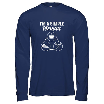 I'm A Simple Woman Coffee Pizza Lacrosse-T-Shirt & Tank Top-Long Sleeve T-Shirt-Navy