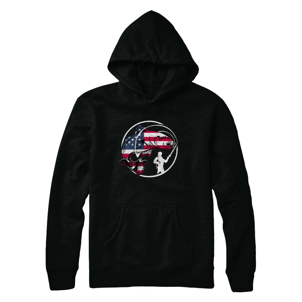 American Flag Fishing Vintage 4Th July Gifts-T-Shirt & Hoodie-Pullover Hoodie-Black