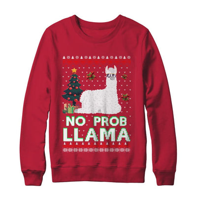 No Prob Llama No Drama Christmas Alpaca Sweater-T-Shirt & Sweatshirt-Crewneck Sweatshirt-Red
