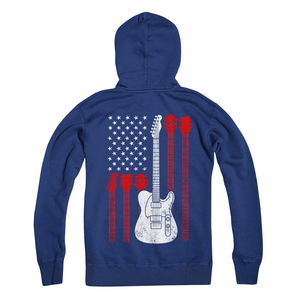 Guitar American Us Flag Music Player-T-Shirt & Hoodie-Pullover Hoodie-Deep Royal