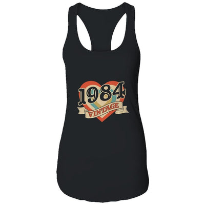 37th Birthday Gifts Classic Retro Heart Vintage 1984-T-Shirt & Tank Top-Women's Ideal Racerback Tank-Black