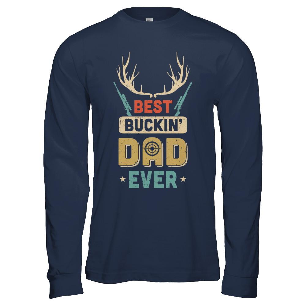 Vintage Best Buckin' Dad Ever Deer Hunting-T-Shirt & Hoodie-Long Sleeve T-Shirt-Navy