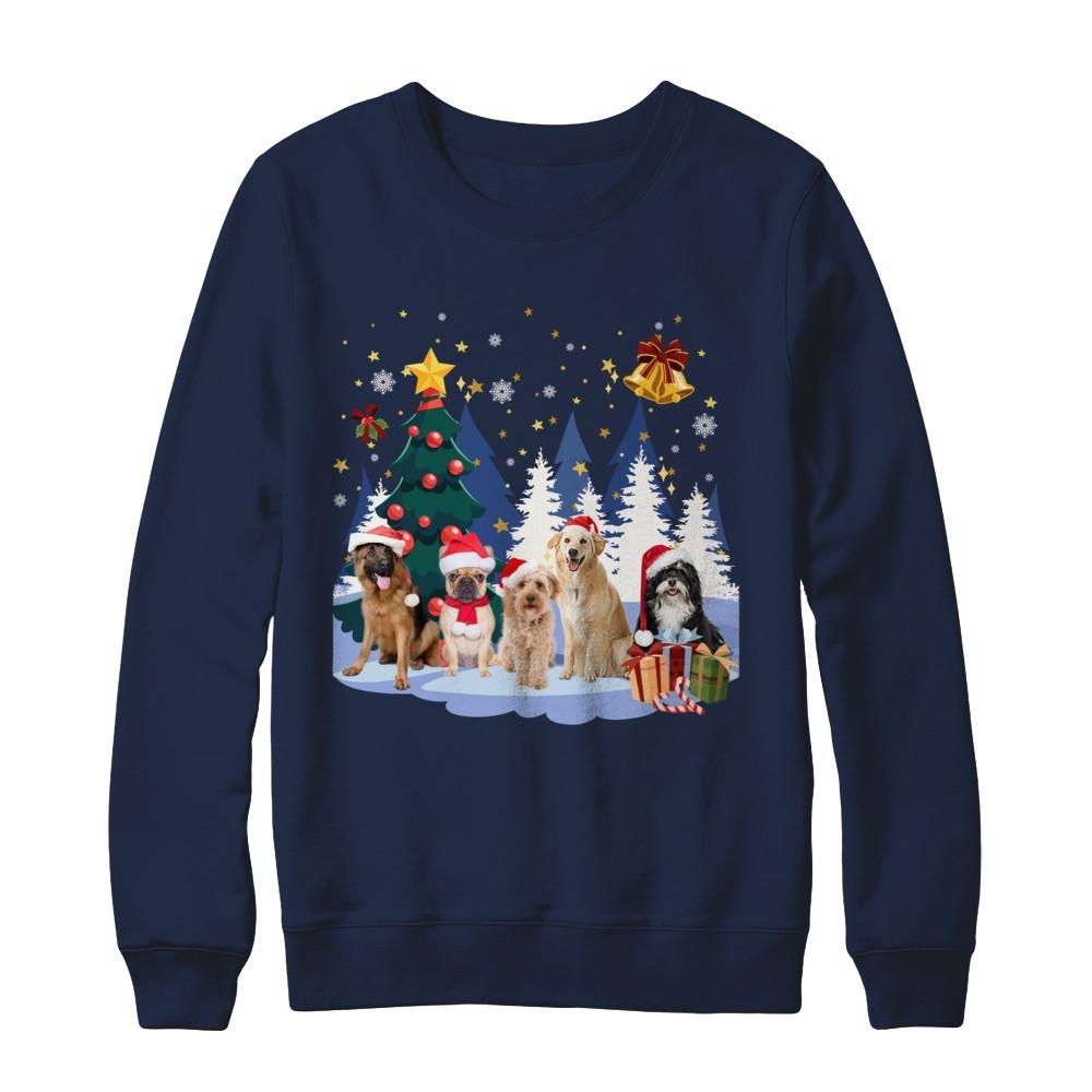 Cute Dogs Claus Christmas-T-Shirt & Sweatshirt-Crewneck Sweatshirt-Navy