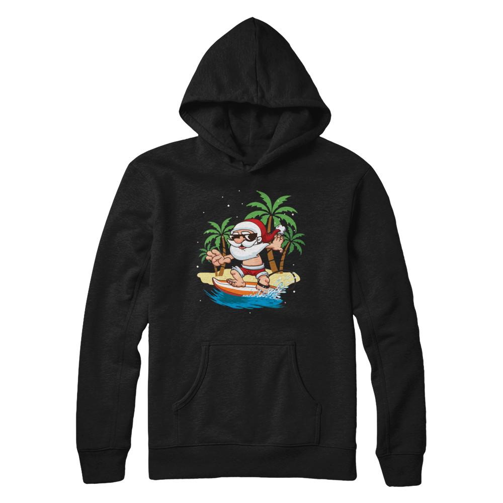 Funny Santa Surfing Hawaiian Summer Christmas-T-Shirt & Sweatshirt-Pullover Hoodie-Black