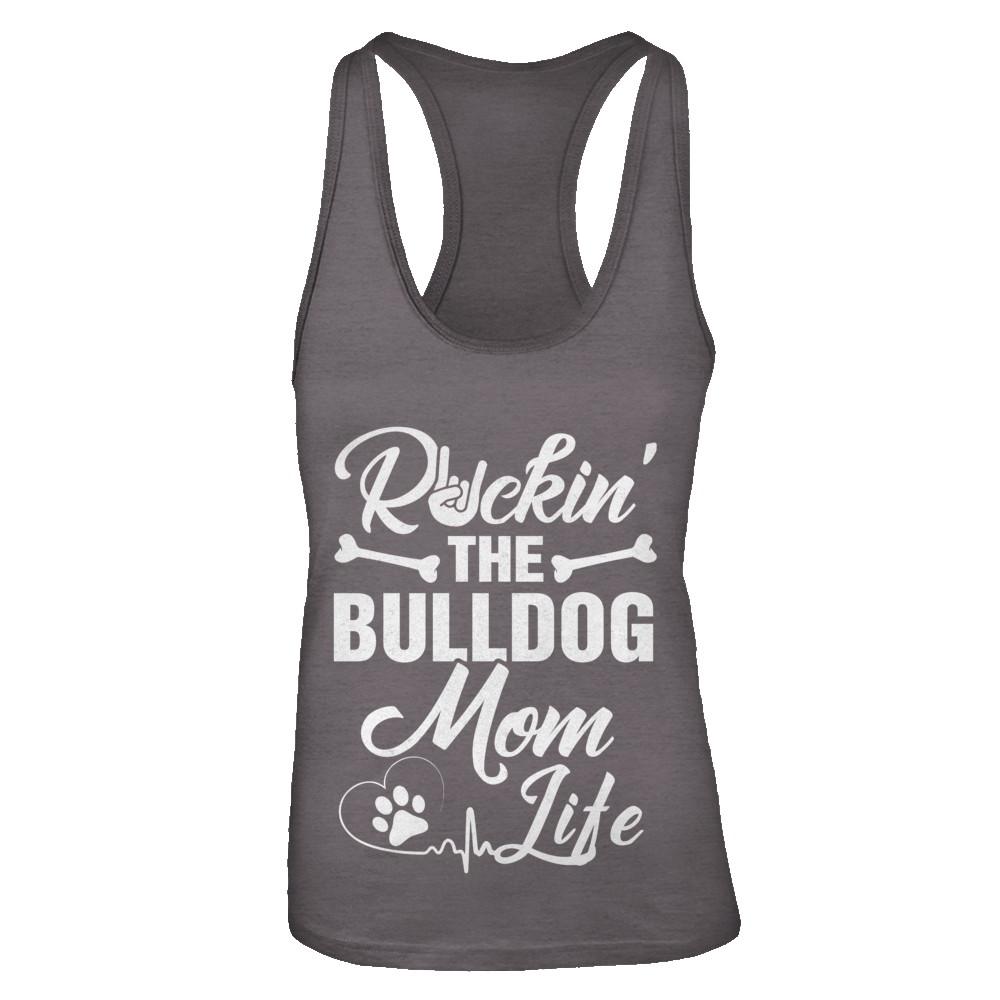 Rockin The Bulldog Mom Life-T-Shirt & Tank Top-Women's Ideal Racerback Tank-Dark Grey