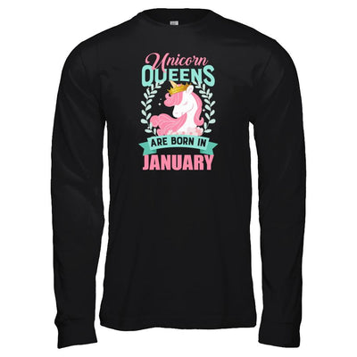 Unicorn Queens Are Born In January Birthday Gift-T-Shirt & Tank Top-Long Sleeve T-Shirt-Black