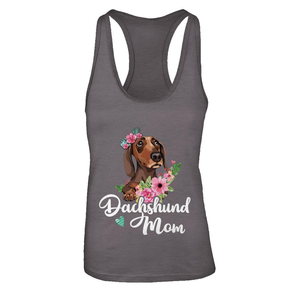 Dachshund Mom Funny Dog Mom Gift Idea-T-Shirt & Tank Top-Women's Ideal Racerback Tank-Dark Grey