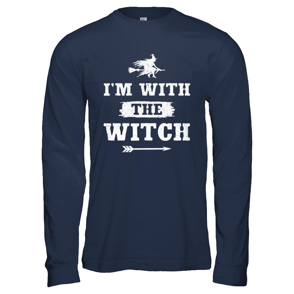 Halloween Couples Costume I'm With The Witch-T-Shirt & Hoodie-Long Sleeve T-Shirt-Navy