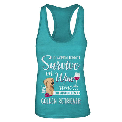 A Woman Can't Survive On Wine Alone Golden Retriever Dog-T-Shirt & Tank Top-Women's Ideal Racerback Tank-Tahiti Blue