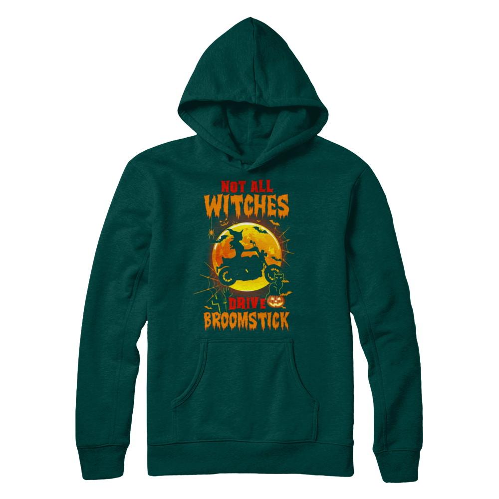 Not All Witches Drive Broom Funny Halloween Biker-T-Shirt & Sweatshirt-Pullover Hoodie-Deep Forest
