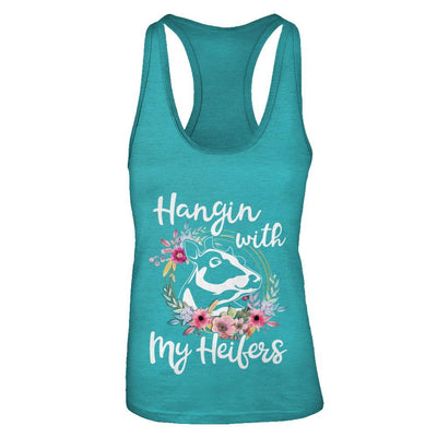 Hanging With My Heifers Flower Funny Cow Farmer-T-Shirt & Tank Top-Women's Ideal Racerback Tank-Tahiti Blue