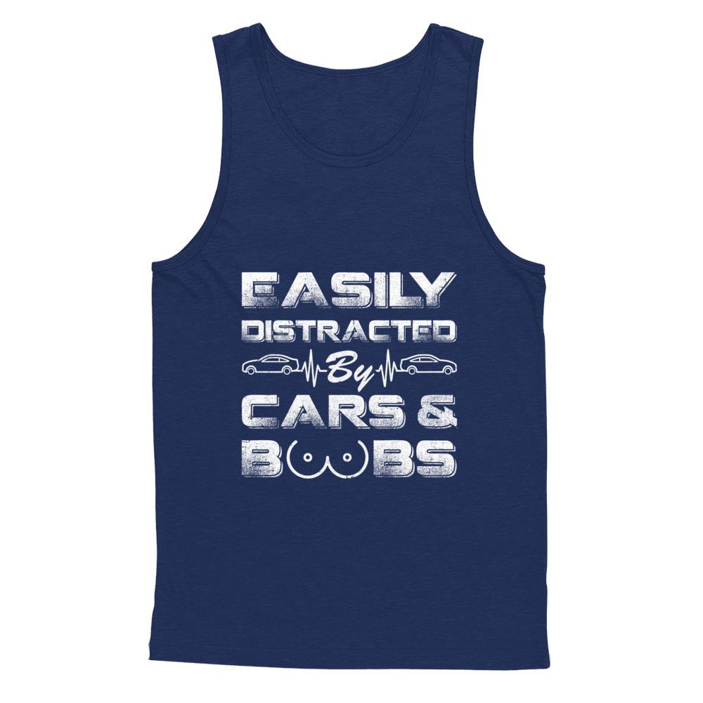Easily Distracted By Cars And Boobs-T-Shirt & Hoodie-Unisex Tank-Navy