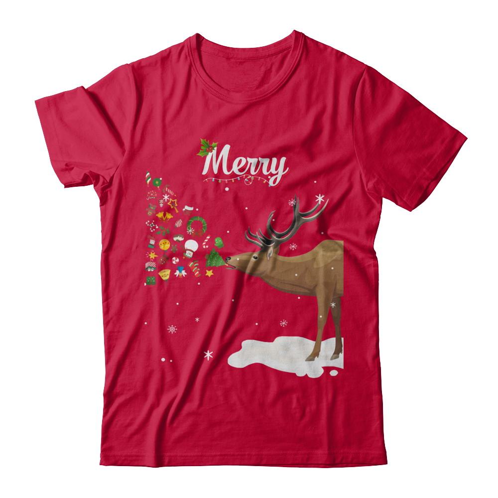Couples Sick Reindeer Funny Ugly Merry Christmas Sweater-T-Shirt & Sweatshirt-Classic T-Shirt-Red