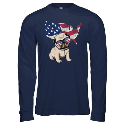 Funny Patriot Pug Dog 4Th Of July American Flag-T-Shirt & Hoodie-Long Sleeve T-Shirt-Navy