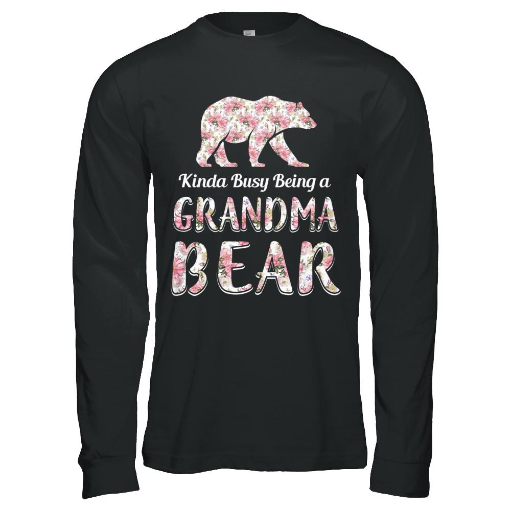 Grandma Bear Dinosaur Kinda Busy Being A Grandmabear-T-Shirt & Hoodie-Long Sleeve T-Shirt-Black