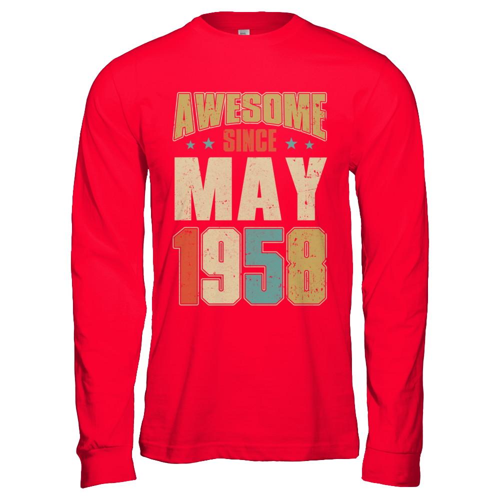 Vintage Retro Awesome Since May 1958 63th Birthday-T-Shirt & Hoodie-Long Sleeve T-Shirt-Red