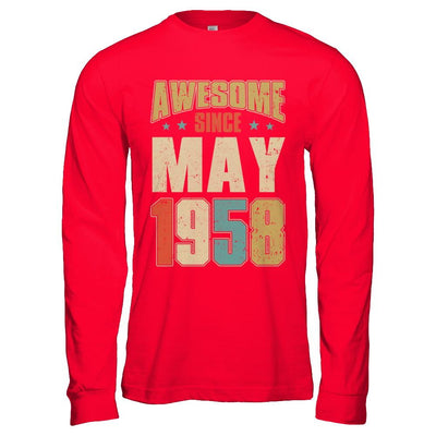 Vintage Retro Awesome Since May 1958 63th Birthday-T-Shirt & Hoodie-Long Sleeve T-Shirt-Red